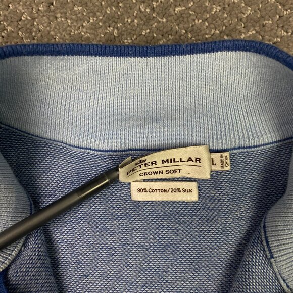 Peter Millar 1/4 Zip Sweater Men's Large Fits Medium Blue Birdseye Cotton Silk - Picture 4 of 8
